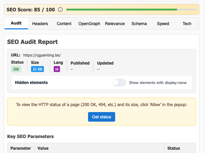 Technische SEO-fundering van CG PAINTING